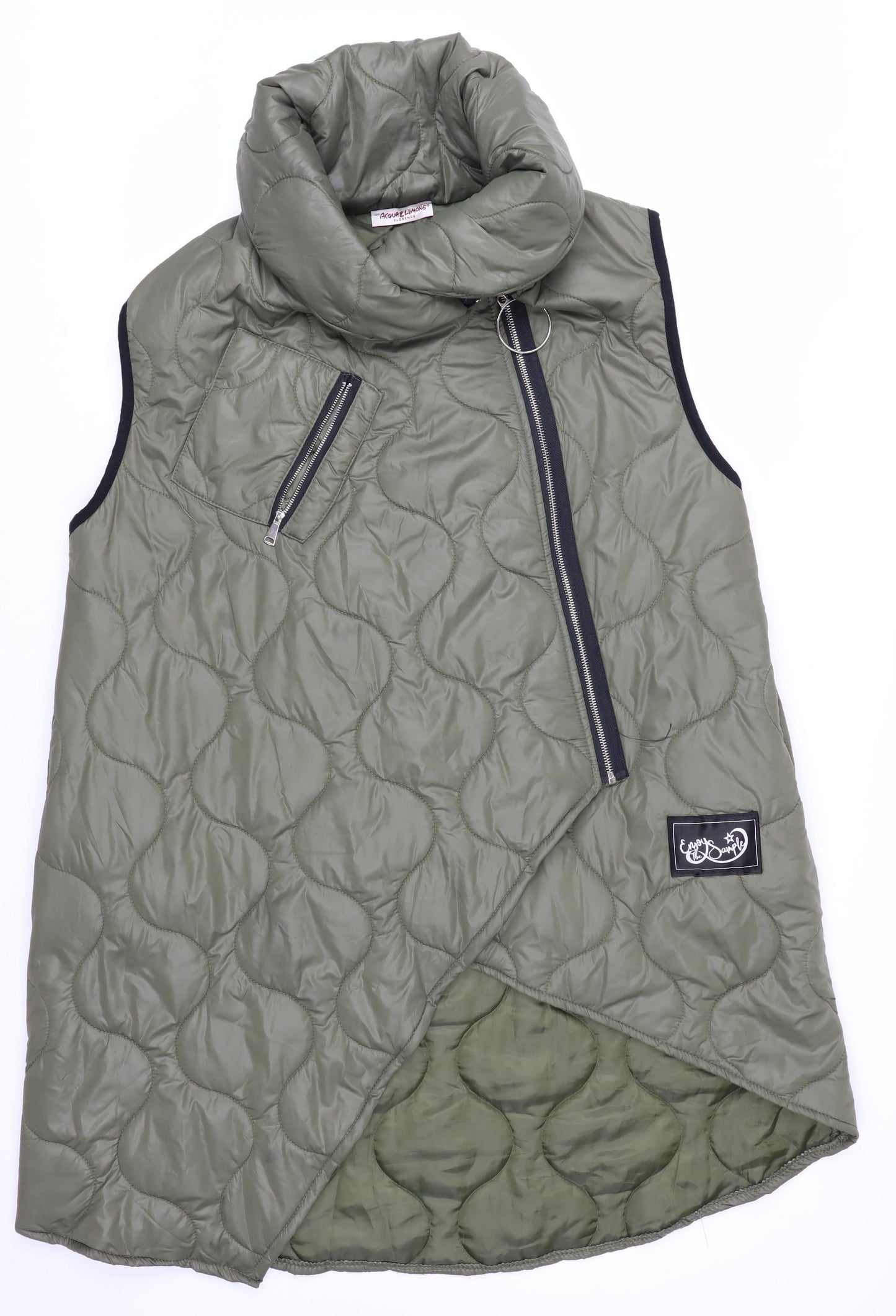 Aqua & Limone Womens Green Quilted Zip Waistcoat M