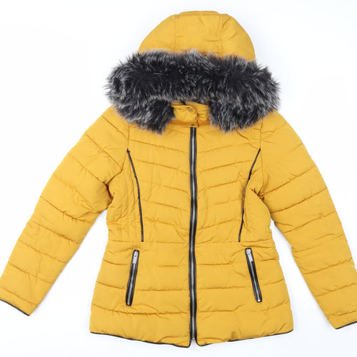 New Look Women’s Yellow Faux Fur Hooded Puffer Jacket UK 8