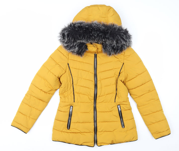 New Look Women’s Yellow Faux Fur Hooded Puffer Jacket UK 8