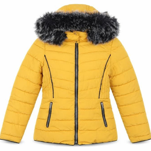 New Look Women’s Yellow Faux Fur Hooded Puffer Jacket UK 8