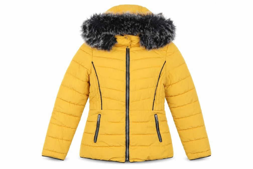 New Look Women’s Yellow Faux Fur Hooded Puffer Jacket UK 8