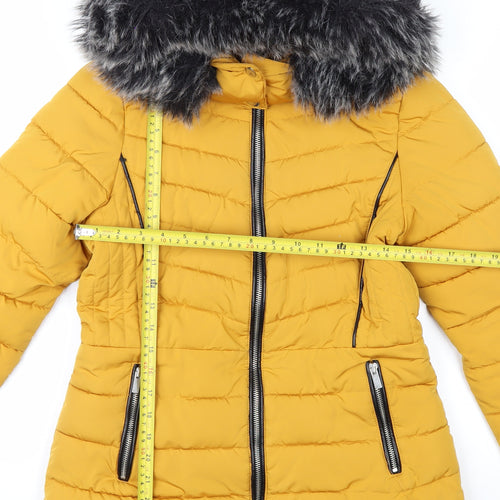 New Look Women’s Yellow Faux Fur Hooded Puffer Jacket UK 8
