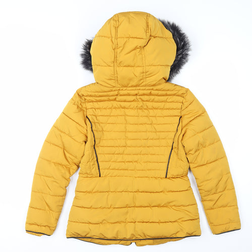 New Look Women’s Yellow Faux Fur Hooded Puffer Jacket UK 8