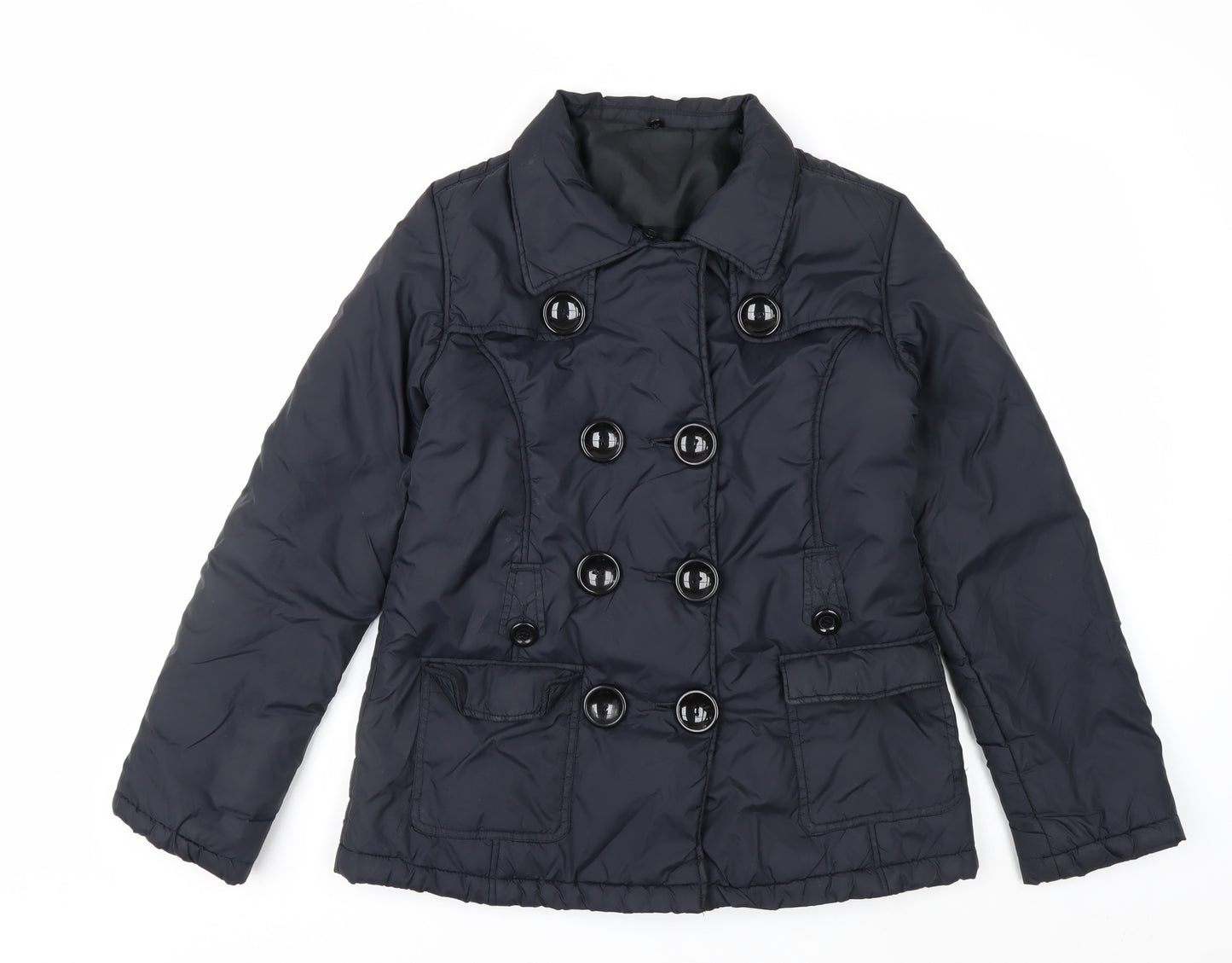 E-vie Women’s Black Size 10 Short Padded Button Pea Coat Jacket
