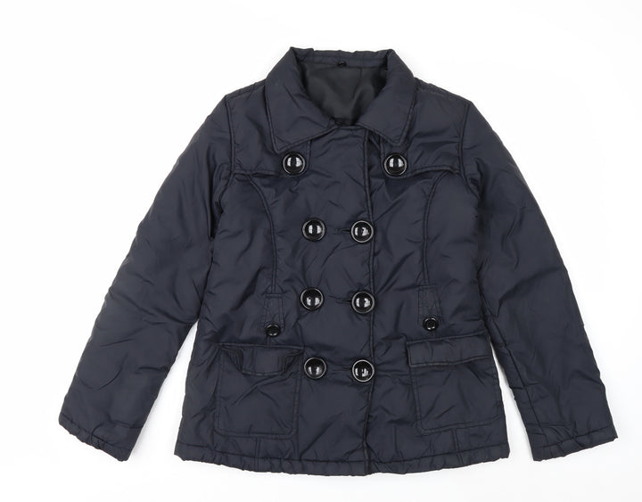 E-vie Women’s Black Size 10 Short Padded Button Pea Coat Jacket