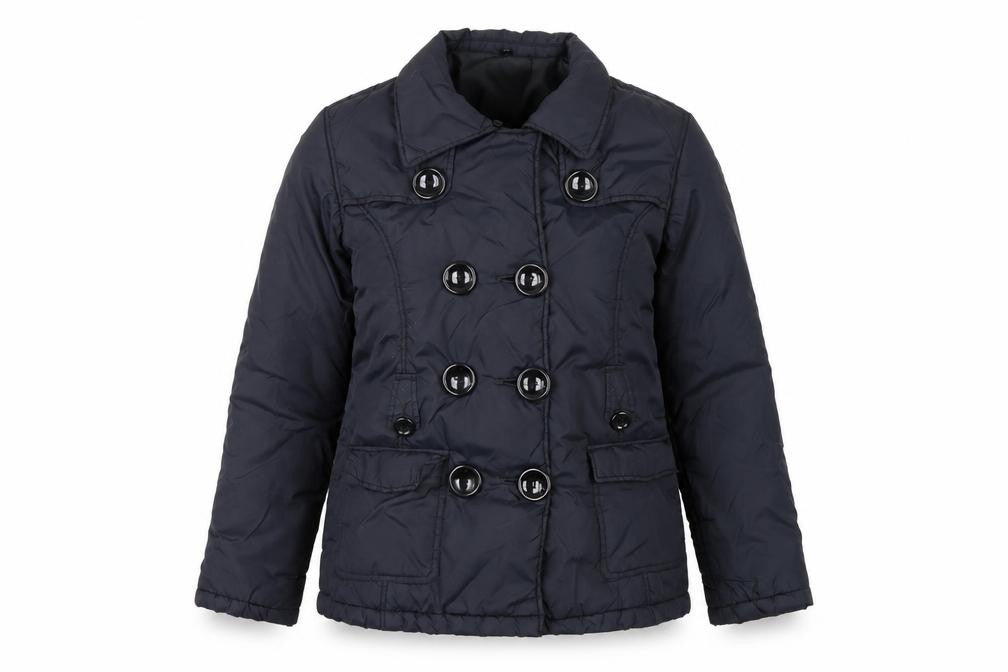 Front view of E-vie Women’s Black, size UK 10, Short Padded Button Pea Coat Jacket