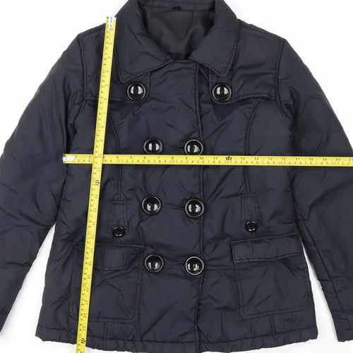 E-vie Women’s Black Size 10 Short Padded Button Pea Coat Jacket