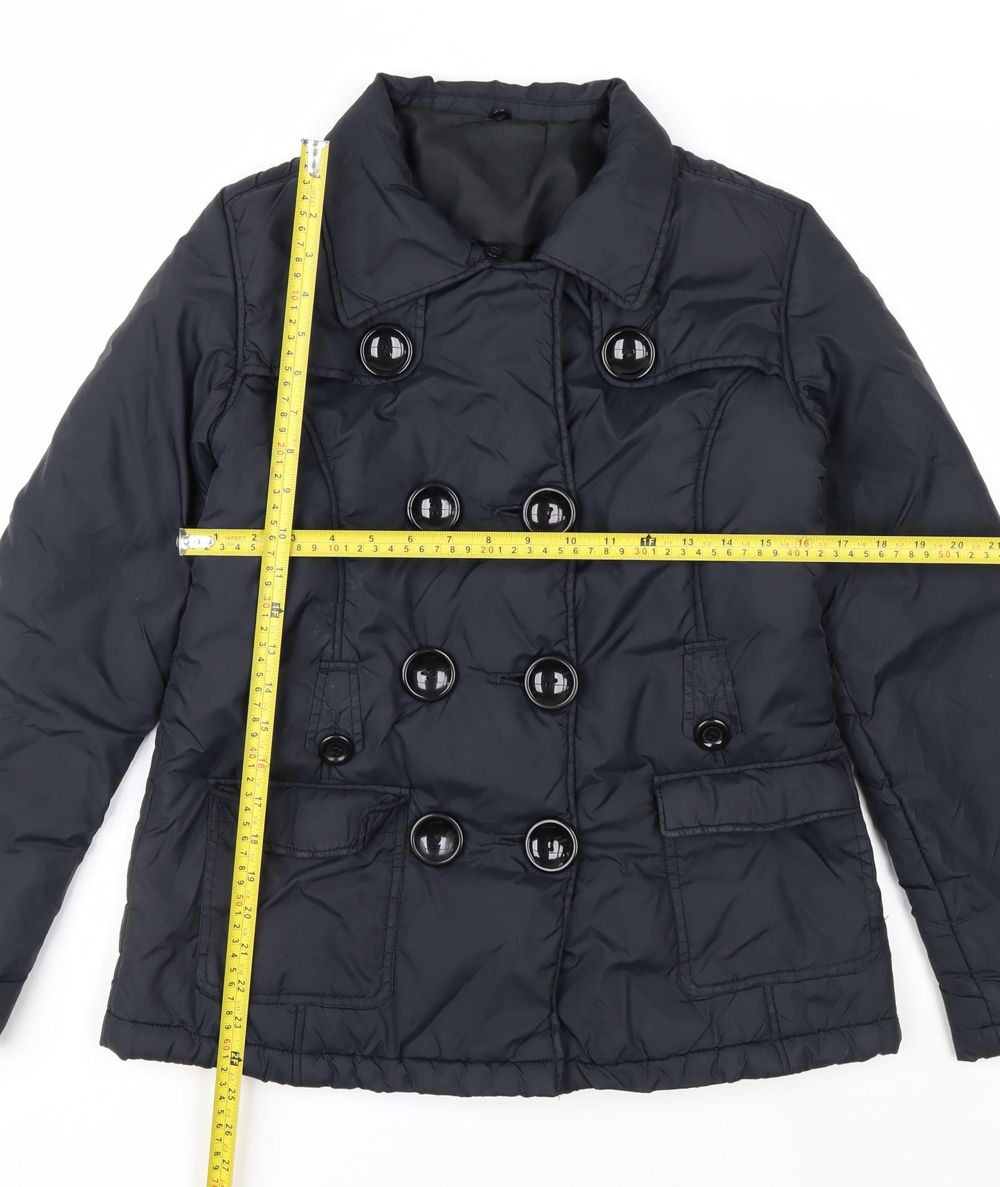 E-vie Women’s Black Size 10 Short Padded Button Pea Coat Jacket