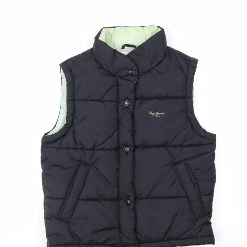 Pepe Jeans Women’s Black Puffer Waistcoat S Quilted Button Winter Gilet