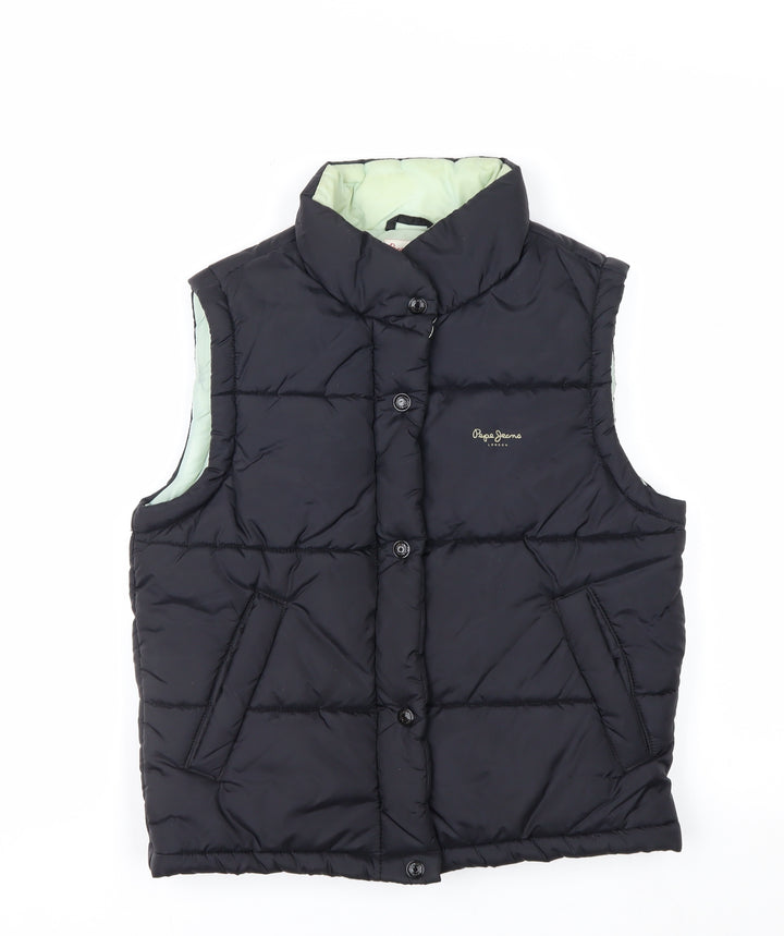 Pepe Jeans Women’s Black Puffer Waistcoat S Quilted Button Winter Gilet