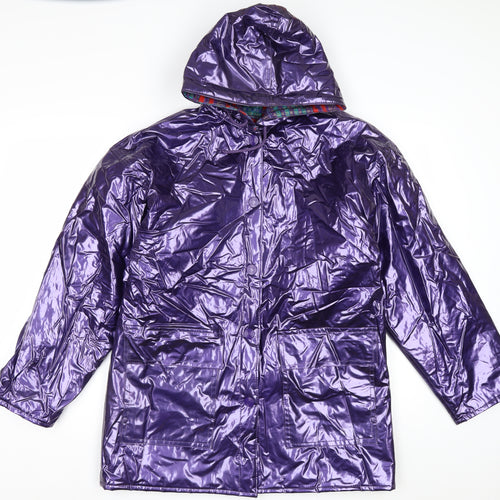 Wippette Womens Purple Vinyl Hooded Rain Coat Jacket S Retro Waterproof