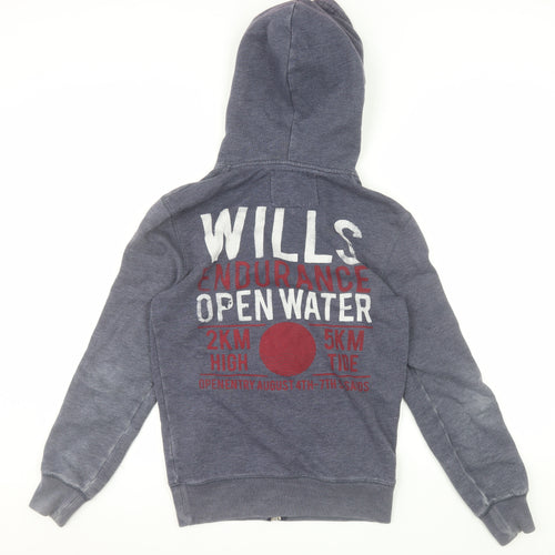 Jack Wills Men's Blue XS Full Zip Hoodie with Logo and Pockets
