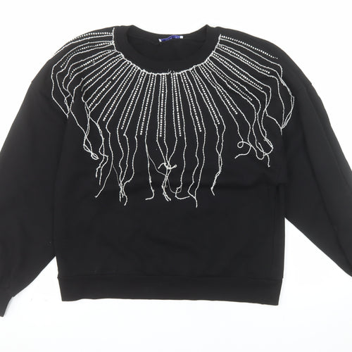 ZARA Trafaluc Women Black Beaded Pullover Sweatshirt Size M