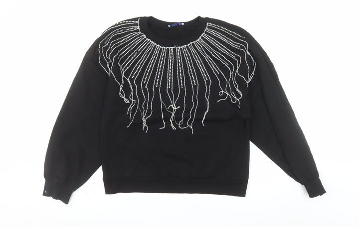 ZARA Trafaluc Women Black Beaded Pullover Sweatshirt Size M