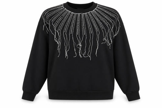 Front view of Zara Trafaluc Women Black Beaded Pullover Sweatshirt, size M