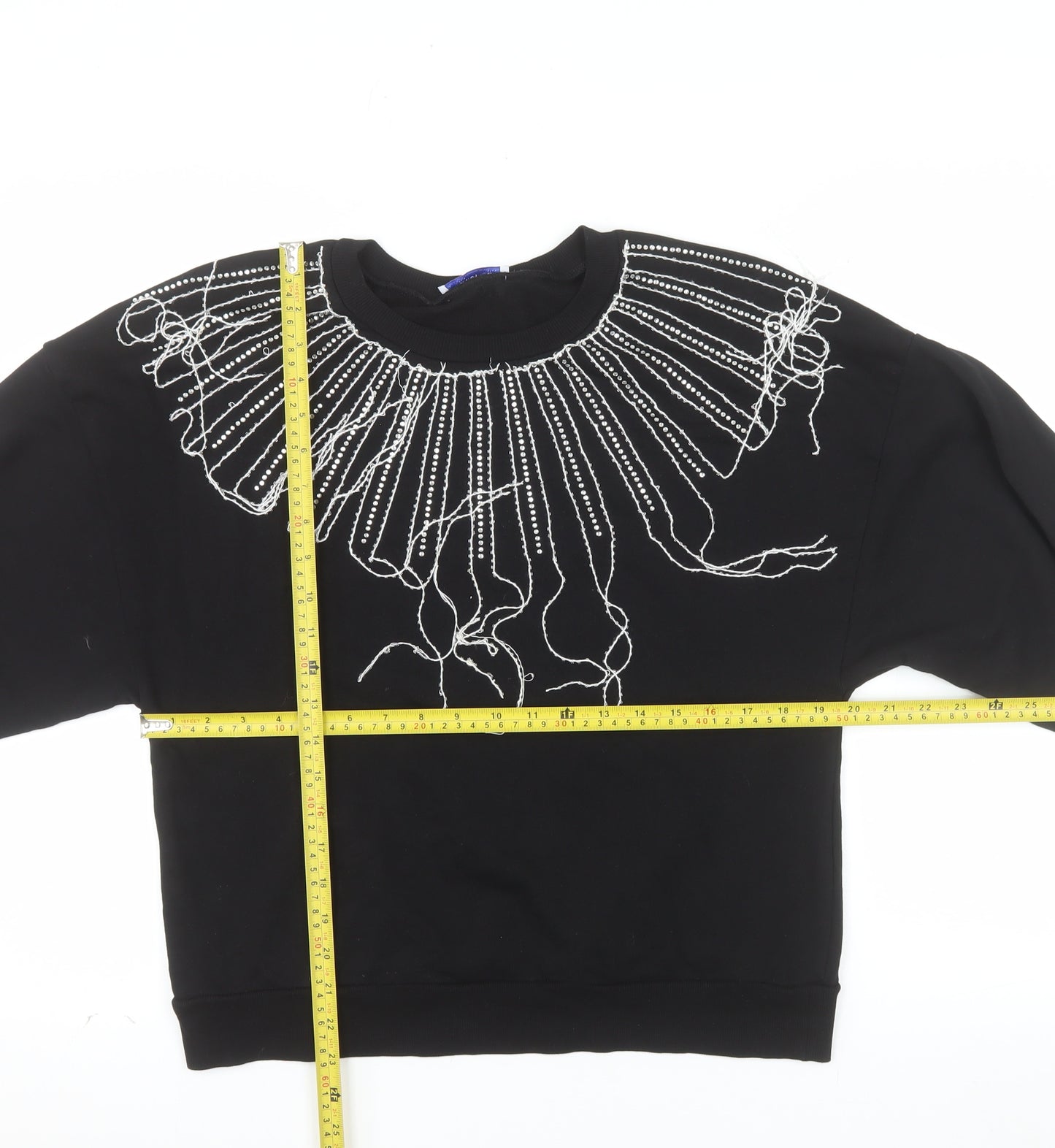 ZARA Trafaluc Women Black Beaded Pullover Sweatshirt Size M