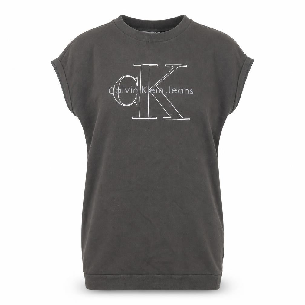 Front view of Calvin Klein Jeans Women's Black Small Logo Pullover Sweatshirt