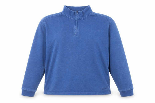 Front view of Aloft Women Blue 1/4 Zip Cotton Pullover Sweatshirt, size 12