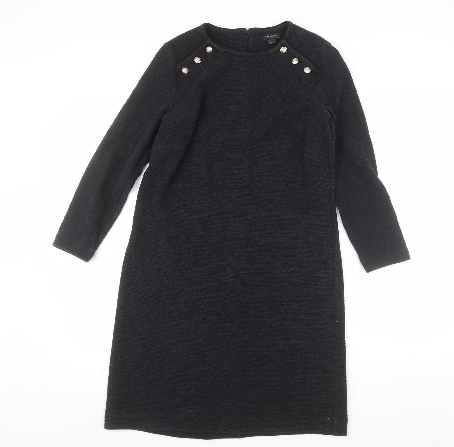 Ann Taylor Women’s Black Knee Length Shift Dress Size S Long Sleeve