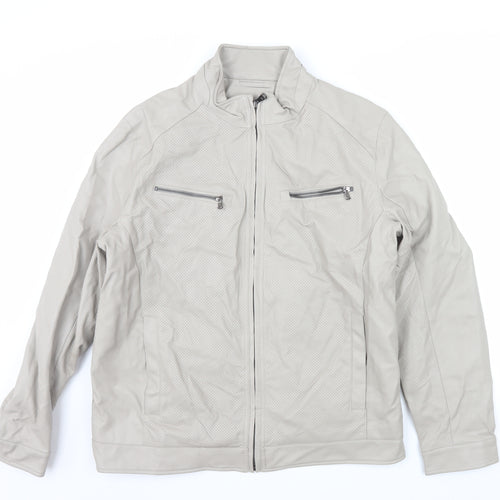 Michael Kors Men's Beige Biker Jacket Size L Faux Leather Full Zip