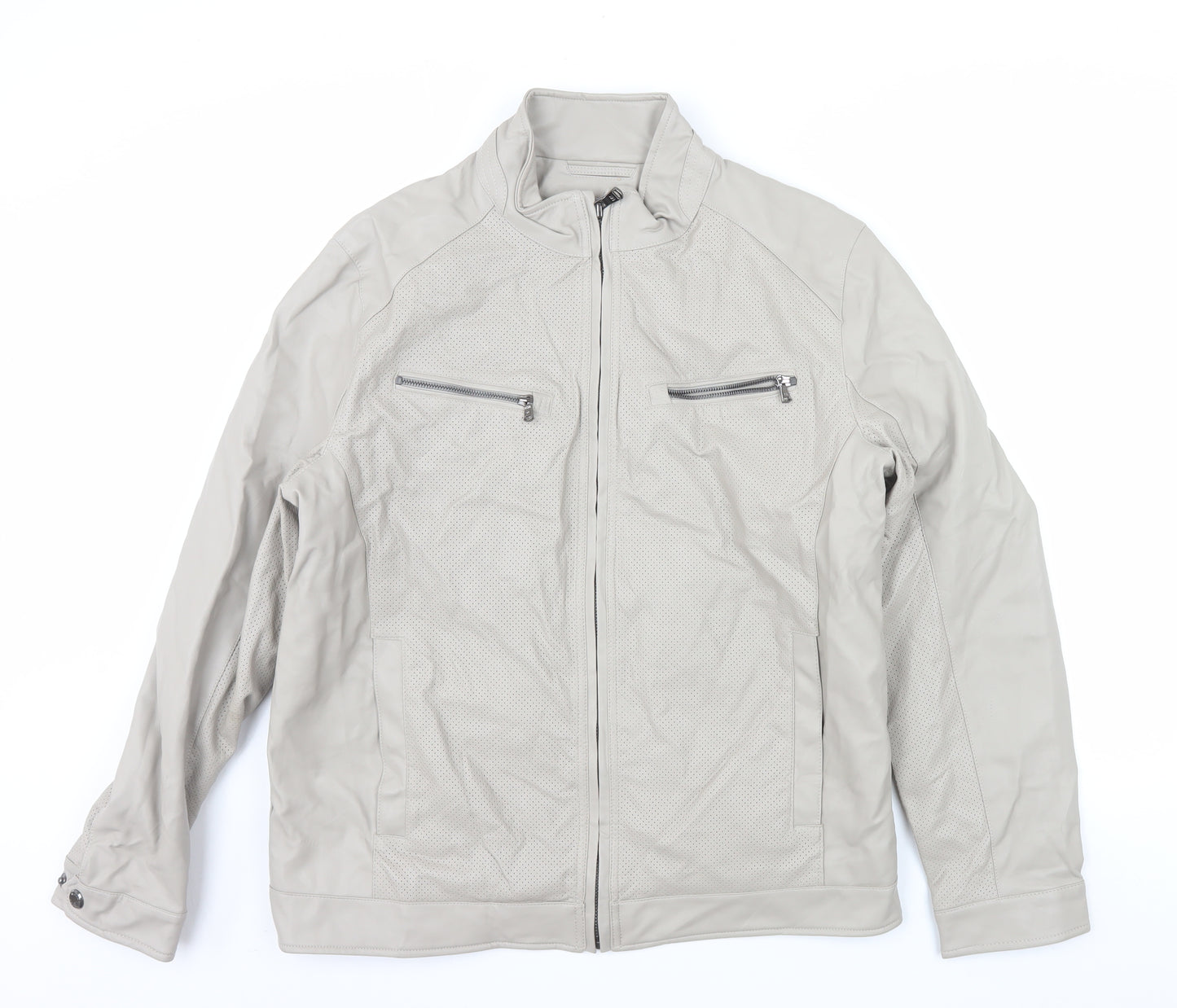 Michael Kors Men's Beige Biker Jacket Size L Faux Leather Full Zip