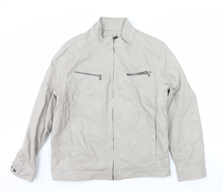 Michael Kors Men's Beige Biker Jacket Size L Faux Leather Full Zip