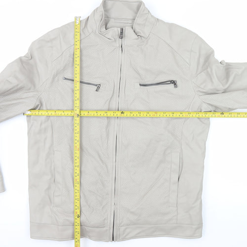 Michael Kors Men's Beige Biker Jacket Size L Faux Leather Full Zip