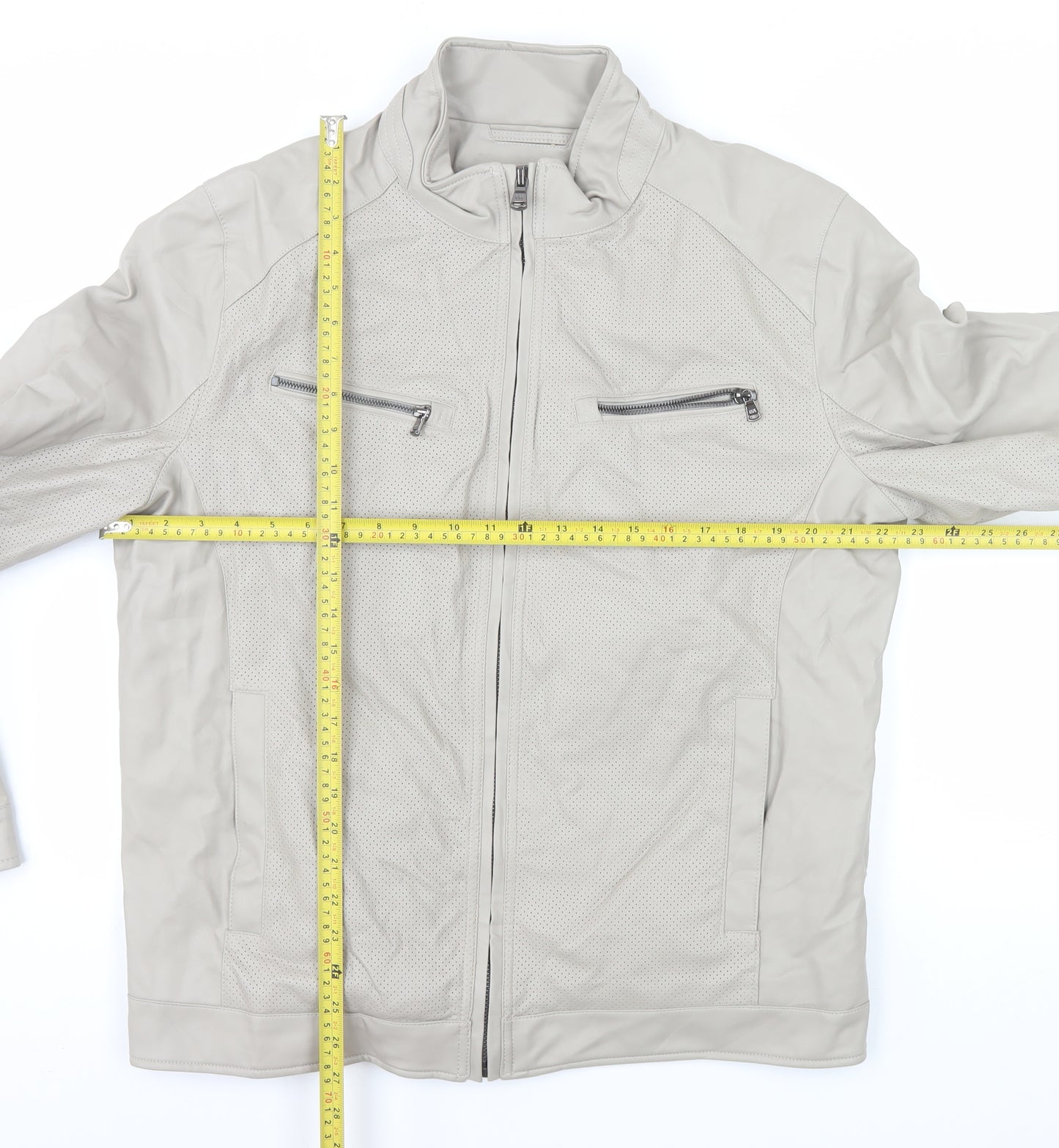 Michael Kors Men's Beige Biker Jacket Size L Faux Leather Full Zip