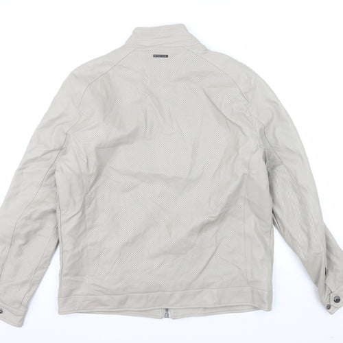 Michael Kors Men's Beige Biker Jacket Size L Faux Leather Full Zip