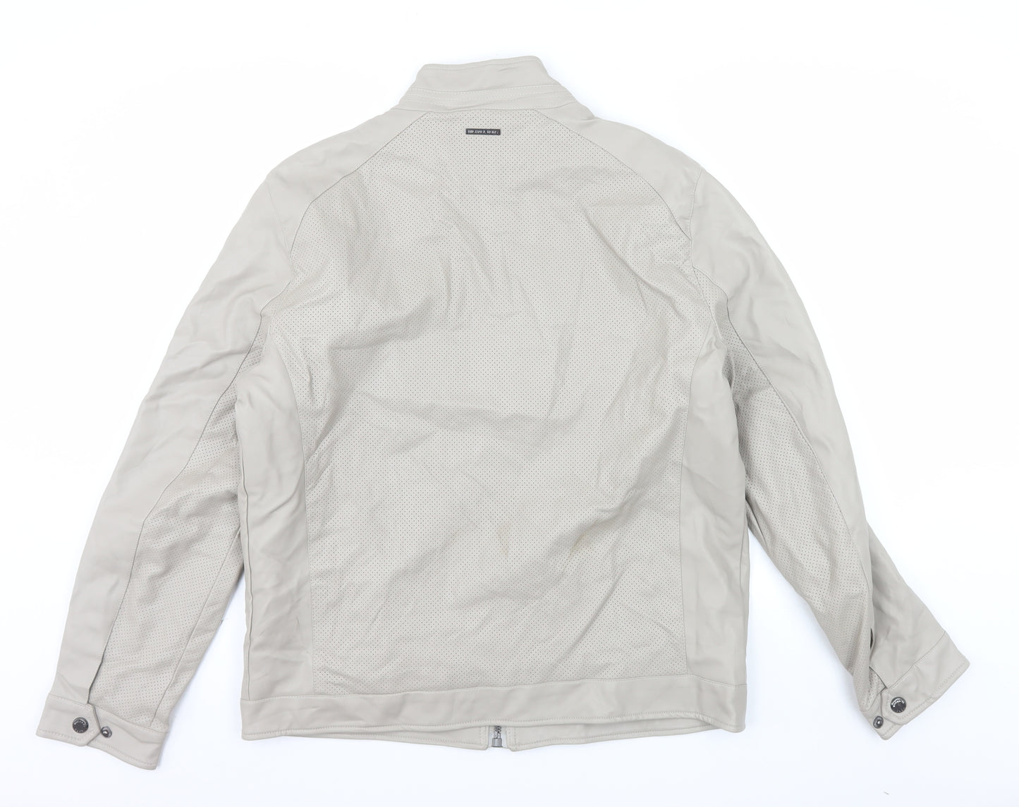 Michael Kors Men's Beige Biker Jacket Size L Faux Leather Full Zip