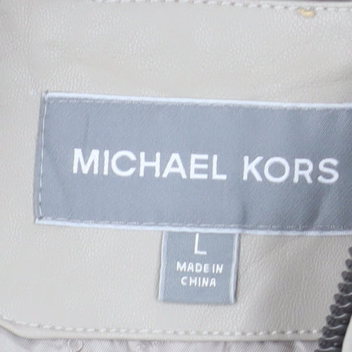 Michael Kors Men's Beige Biker Jacket Size L Faux Leather Full Zip