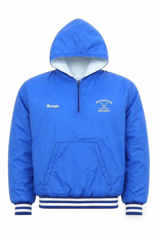 Front view of Holloway Men's Blue 2XL Windbreaker Hockey Jacket Hooded Vintage