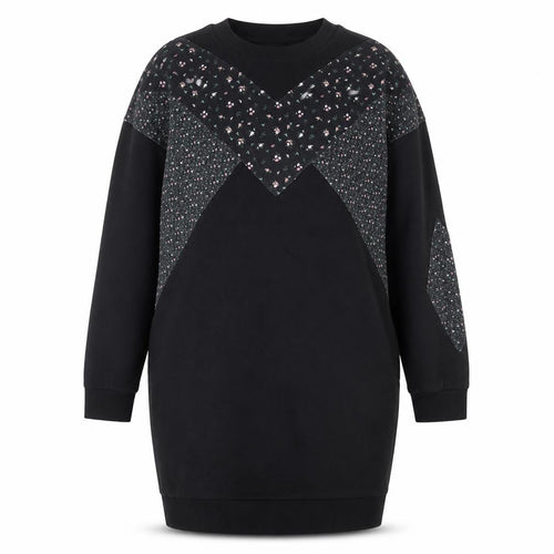 Oliver Bonas Womens Black Floral Panel Long Sleeve Pullover Sweatshirt Dress UK 12
