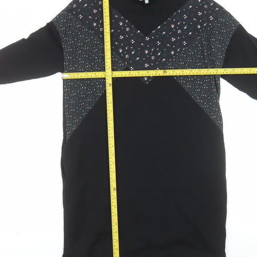 Oliver Bonas Womens Black Floral Panel Long Sleeve Pullover Sweatshirt Dress UK 12