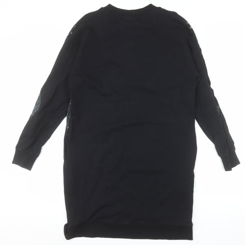 Oliver Bonas Womens Black Floral Panel Long Sleeve Pullover Sweatshirt Dress UK 12