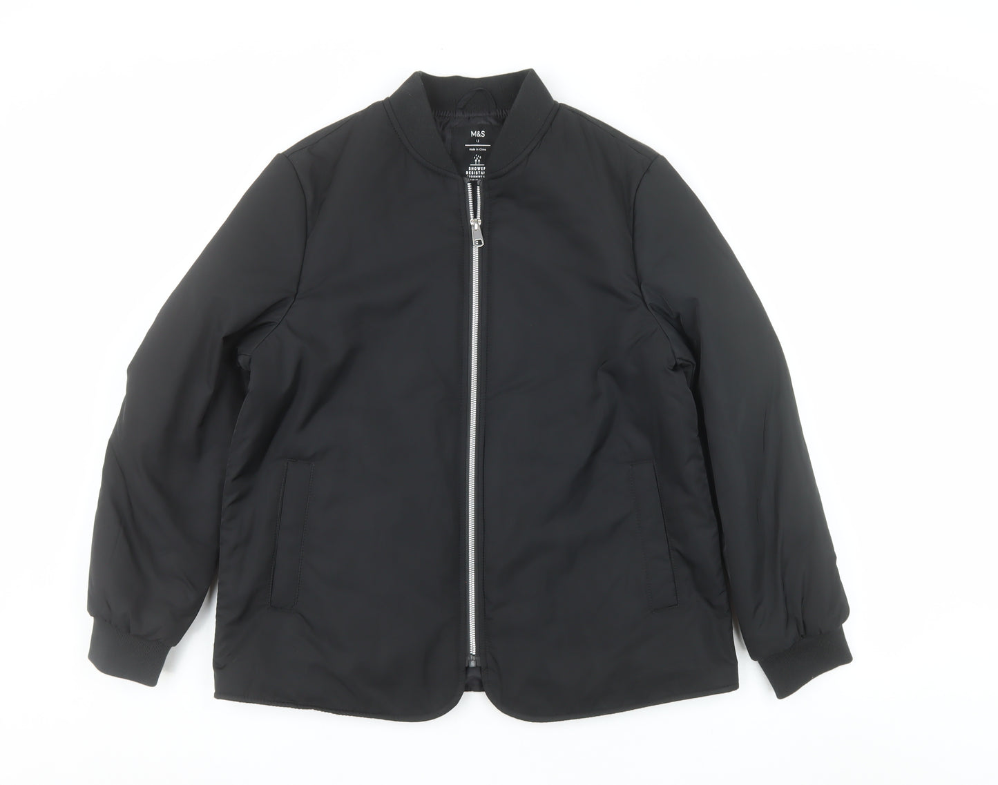 Marks and Spencer Women's Black Size 12 Bomber Jacket Shower Resistant