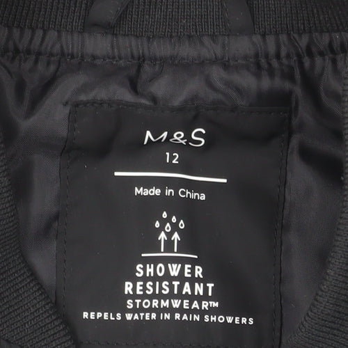 Marks and Spencer Women's Black Size 12 Bomber Jacket Shower Resistant