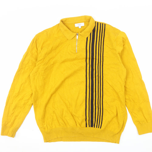 Next Men's Yellow XL Collared Half Zip Cotton Jumper