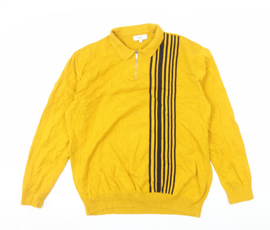 Next Men's Yellow XL Collared Half Zip Cotton Jumper