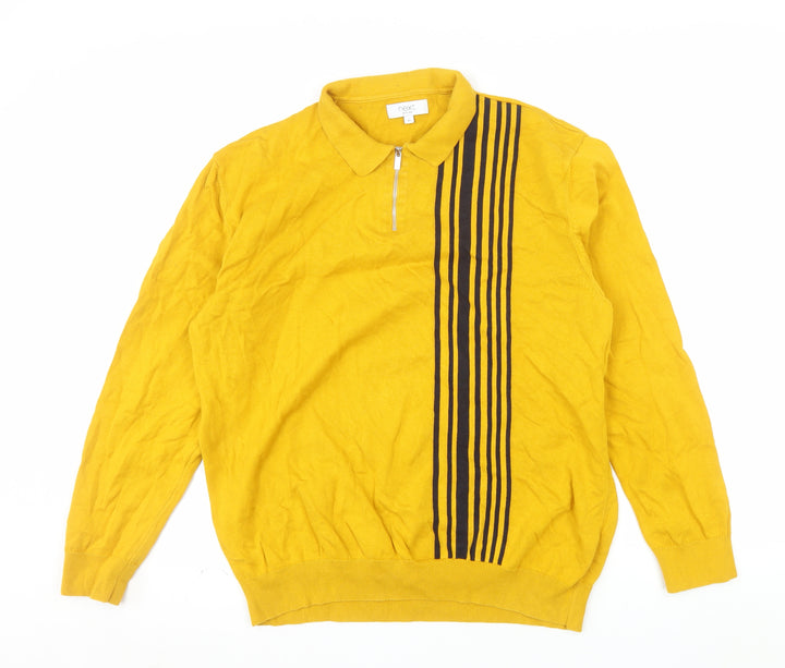 Next Men's Yellow XL Collared Half Zip Cotton Jumper