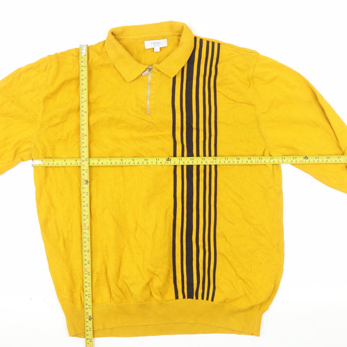 Next Men's Yellow XL Collared Half Zip Cotton Jumper