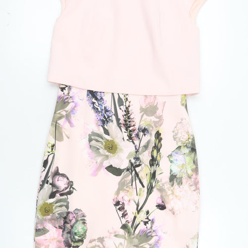 Ted Baker Women Pink Floral Sheath Dress Size 10 Sleeveless Wedding Party