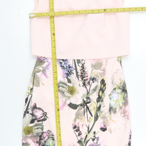 Ted Baker Women Pink Floral Sheath Dress Size 10 Sleeveless Wedding Party