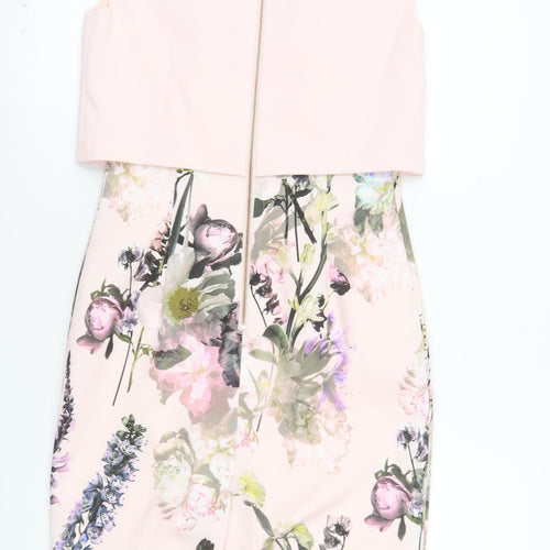 Ted Baker Women Pink Floral Sheath Dress Size 10 Sleeveless Wedding Party