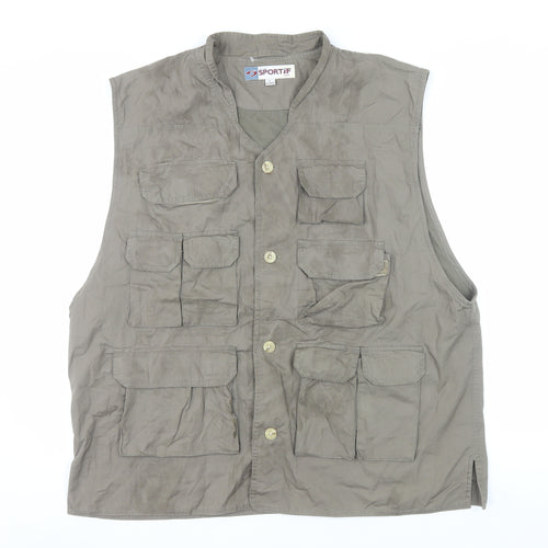 Sportif Men’s Brown Cotton Fishing Waistcoat L with Multiple Pockets
