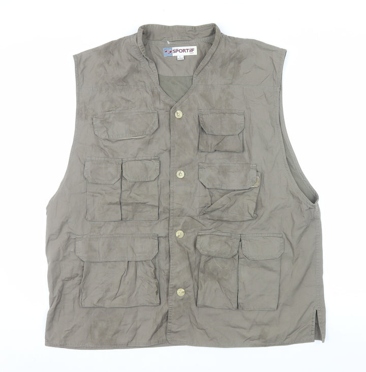 Sportif Men’s Brown Cotton Fishing Waistcoat L with Multiple Pockets
