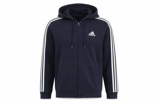 Front view of Adidas Men's Blue Full Zip Hoodie M Classic Sports Style