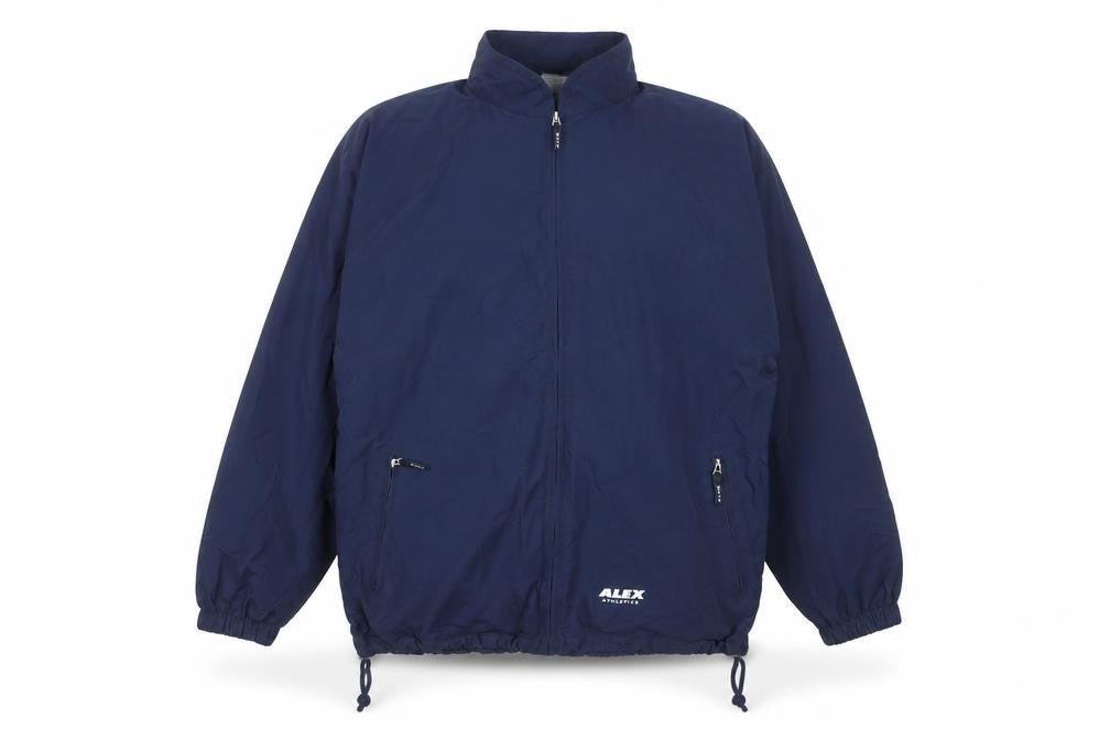 Front view of Alex Athletics Men's Navy Blue, size 42, Windbreaker Jacket with Zip Pockets
