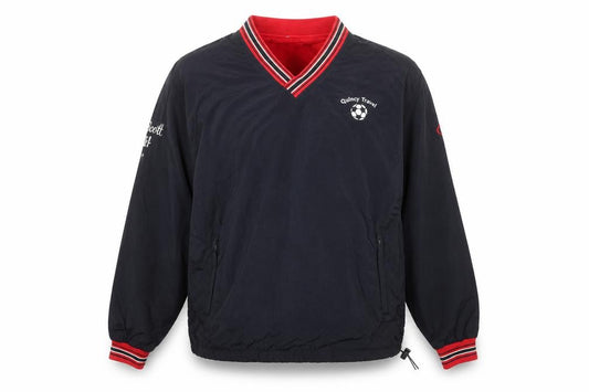 Front view of Champion Men's Black L V-Neck Pullover Sweatshirt Quincy Travel Logo