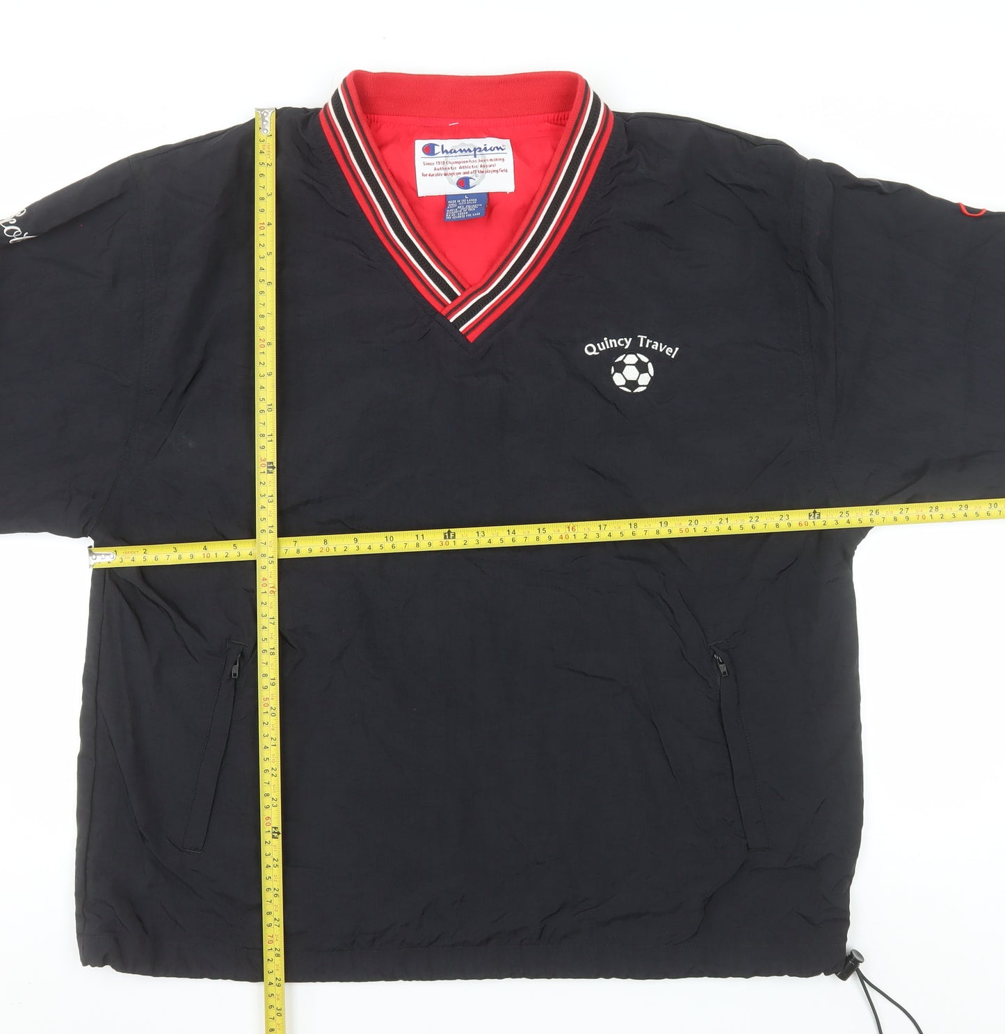 Champion Men's Black L V-Neck Pullover Sweatshirt Quincy Travel Logo